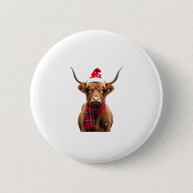 Boho Xmas Christmas Highland Cow T-Shirt (4) Knapp (Framsida)