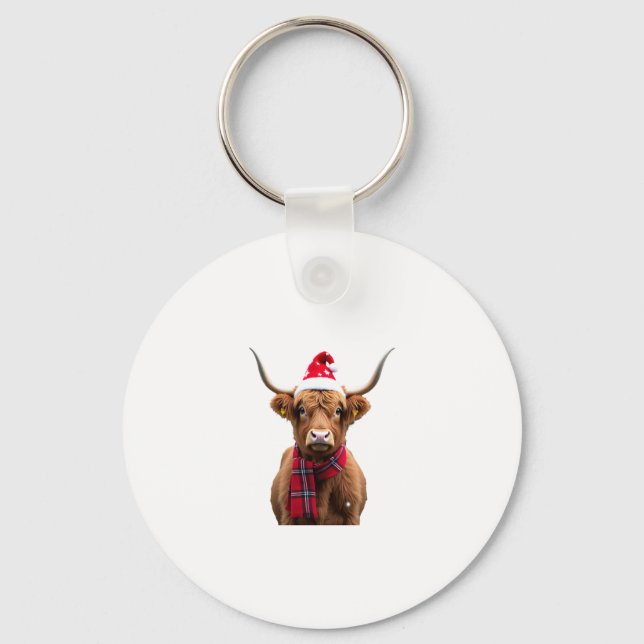Boho Xmas Christmas Highland Cow T-Shirt (4) Nyckelring (Framsida)