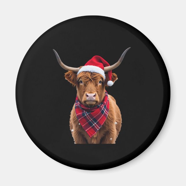 Boho Xmas Christmas Highland Cow T-Shirt Magnet (Framsidan)