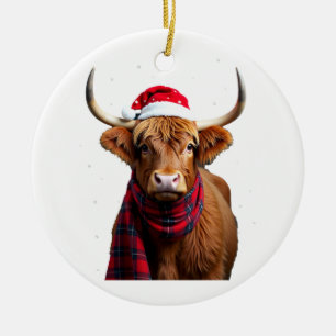 Boho Xmas jul Highland Cow T-shirt (1) Julgransprydnad Keramik