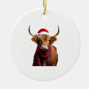 Boho Xmas jul Highland Cow T-shirt (1) Julgransprydnad Keramik