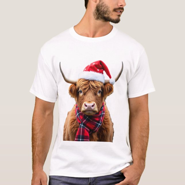 Boho Xmas jul Highland Cow T-shirt (2) (Framsida)