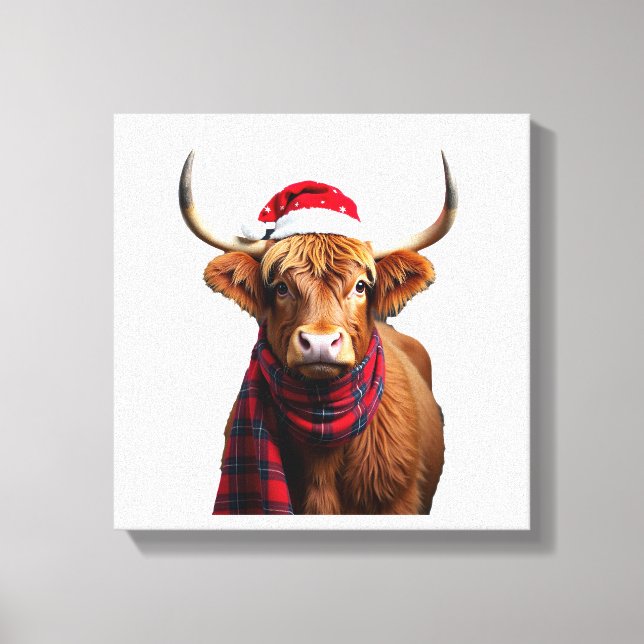 Boho Xmas jul Highland Ko T-Shirt (1) Canvastryck (Framsida)