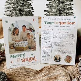 Boho Year in Review Card Family Newsletter Retro Julkort
