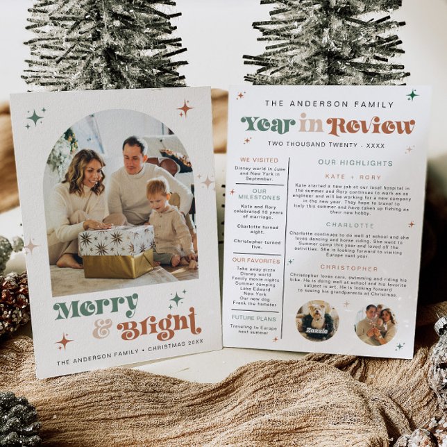 Boho Year in Review Card Family Newsletter Retro Julkort (Skapare uppladdad)