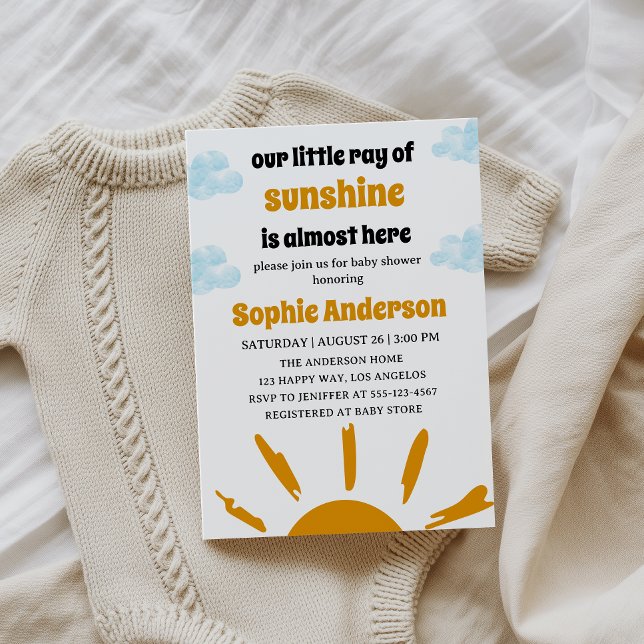 Boho Yellow Little Ray Of Sunshine Baby Shower Inbjudningar (Skapare uppladdad)