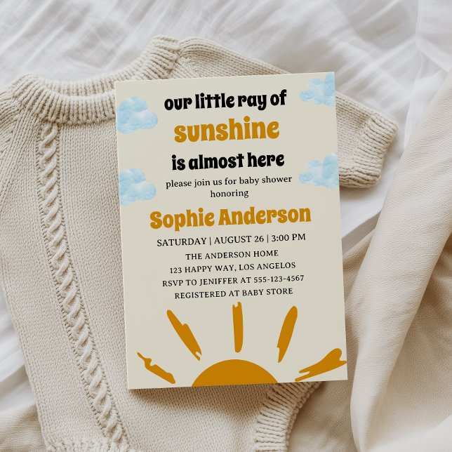 Boho Yellow Little Ray Of Sunshine Baby Shower Inbjudningar (Skapare uppladdad)