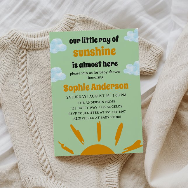 Boho Yellow Little Ray Of Sunshine Baby Shower Inbjudningar (Skapare uppladdad)