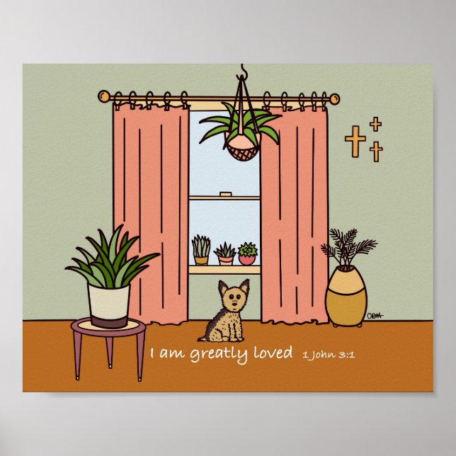 Boho Yorkie Digital Art Skriv ut 1 John 3:1 Poster (Framsidan)
