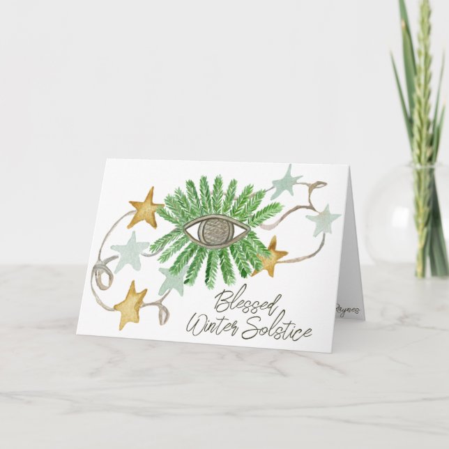 Boho Yule Cedar & Stars Winter Solstice Helgdag Kort (Framsida)