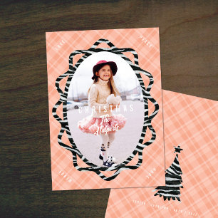 Boho Zebra & Plaid Oval Foto Jul Julkort