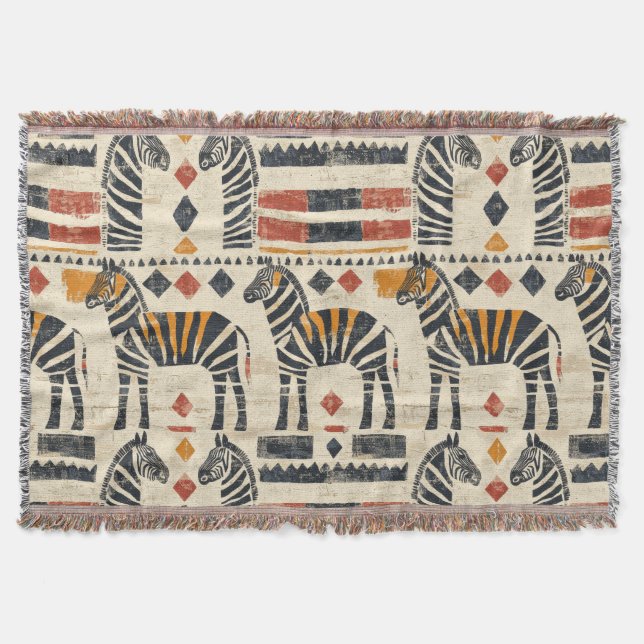 Boho Zebra Tribal Safari Mönster Filt (Framsidan)