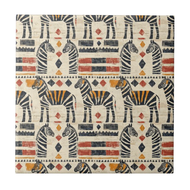 Boho Zebra Tribal Safari Mönster Kakelplatta (Framsidan)