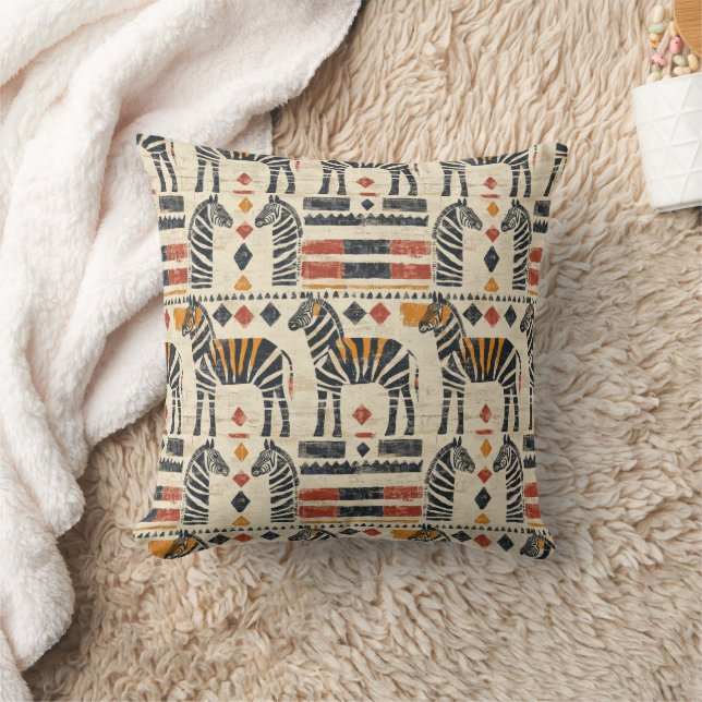 Boho Zebra Tribal Safari Mönster Kudde (Filt)