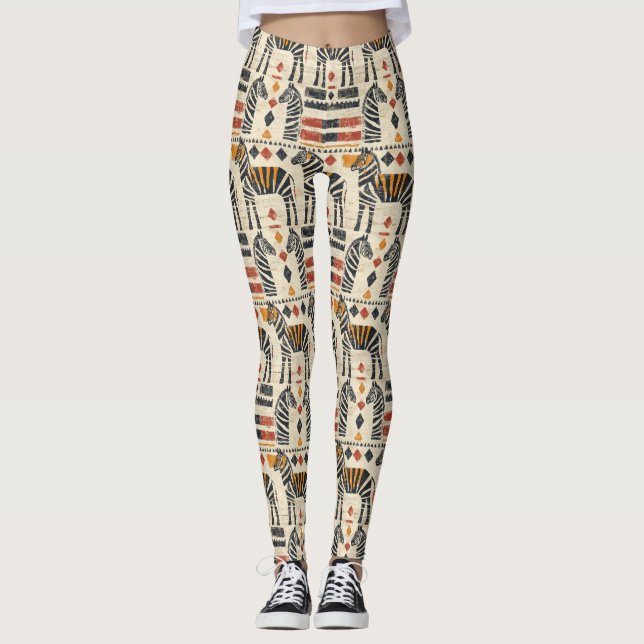 Boho Zebra Tribal Safari Mönster Leggings (Framsida)