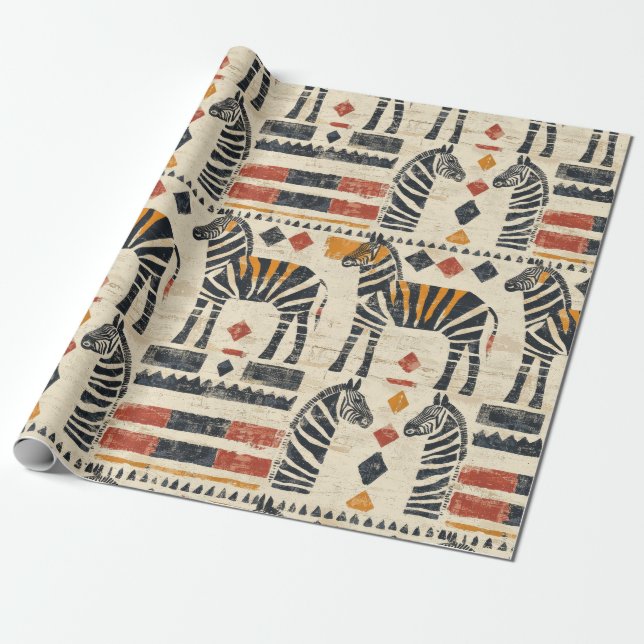 Boho Zebra Tribal Safari Mönster Presentpapper (Utrullad)