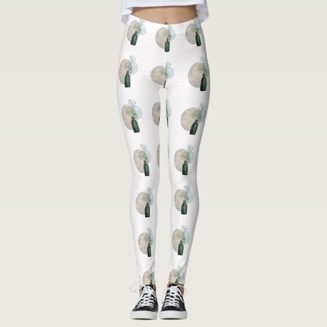 Boho Zen Blommigt Dandelions i A Flaska Leggings (Framsida)