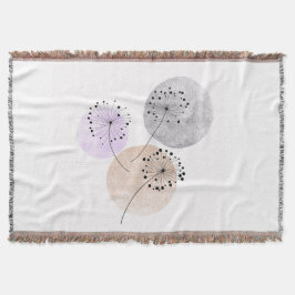 Boho Zen Dandelion Flowers on Blue Rosa Circles Filt