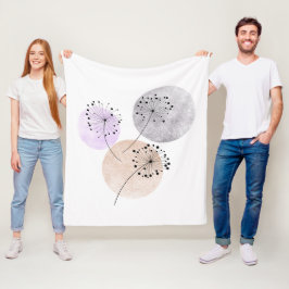 Boho Zen Dandelion Flowers on Blue Rosa Circles Fleecefilt
