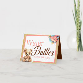 BohoPink Bear Baby Shower Vattenflaska Bord Kort