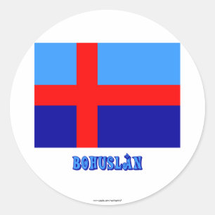 Bohuslän flagga med (det inofficiella) namn, runt klistermärke