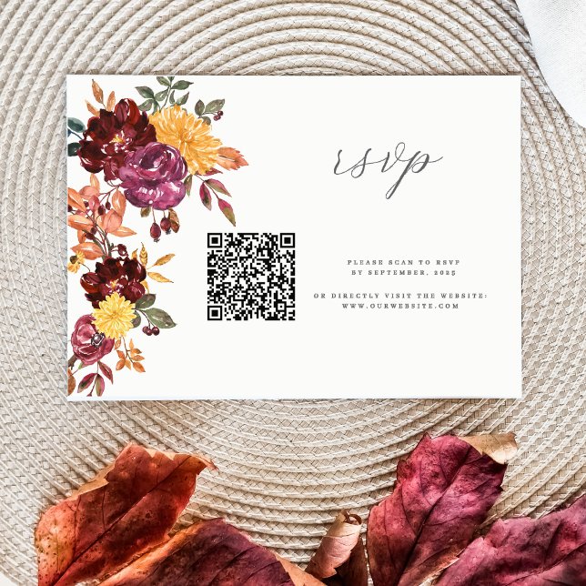 BoId-vattenfärgsbloom bröllop QR för hösten-Blommi OSA Kort (Skapare uppladdad)