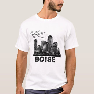 Boise City Line Art Skyline - Black and White Urba T Shirt
