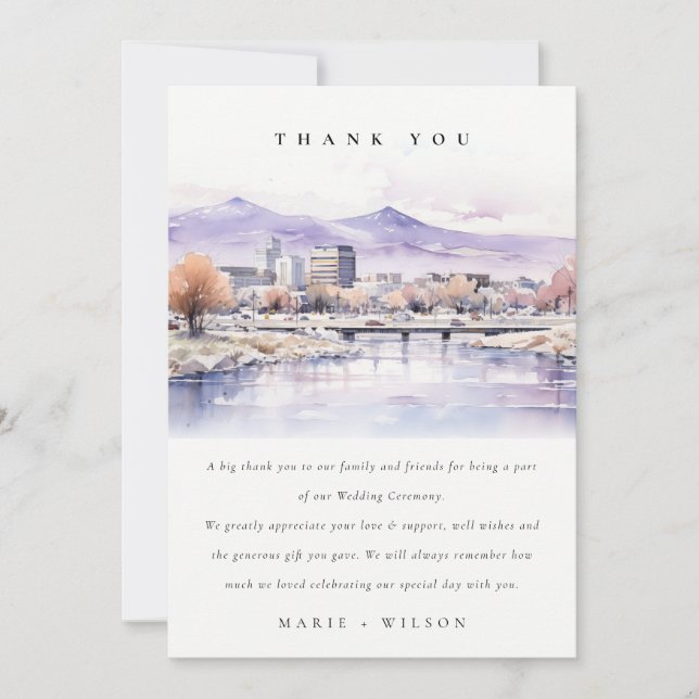 Boise, Idaho Akvarell Landskaps Bröllop Tack Kort (Framsida)