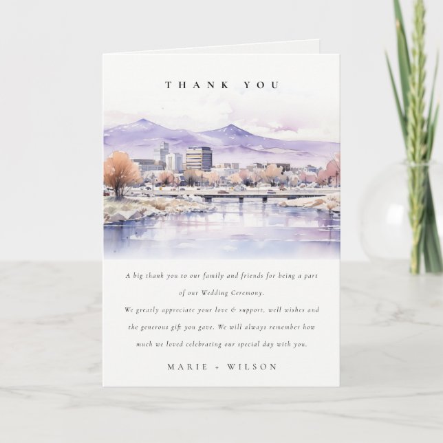 Boise, Idaho Akvarell Landskaps Bröllop Tack Kort (Framsida)