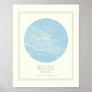 Boise Idaho Minimalist Pastel Blue Karta Art Poster