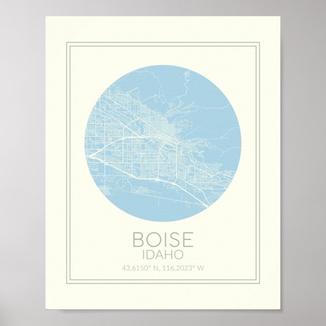 Boise Idaho Minimalist Pastel Blue Karta Art Poster (Framsidan)