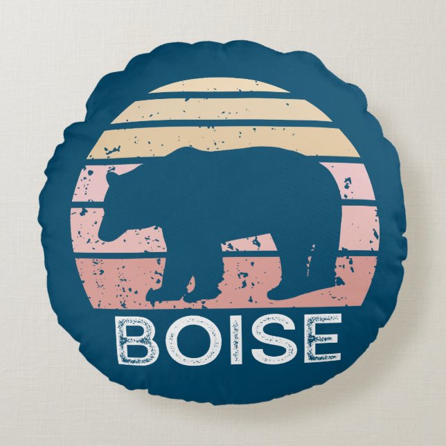 Boise Idaho Retro Bear Rund Kudde (Framsidan)