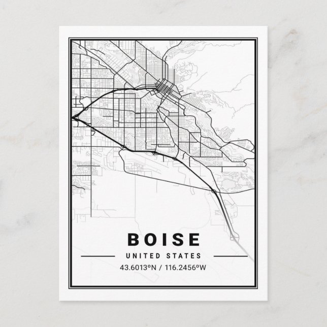Boise Idaho USA Travel City Karta Poster Vykort (Framsida)