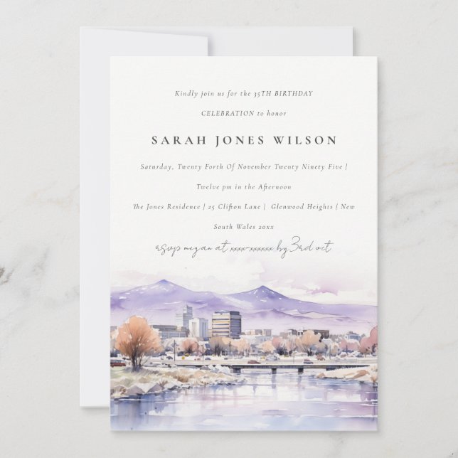 Boise, Idaho Watercolor Landscape Birthday Inbjudningar (Framsida)