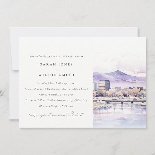Boise, Idaho Watercolor Landscape Rehearsal Dinner Inbjudningar (Framsida)