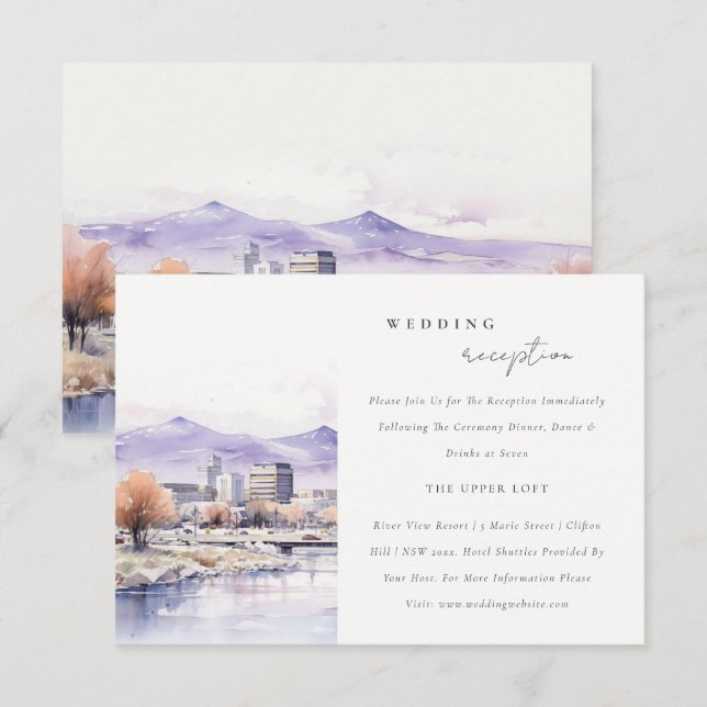 Boise Idaho Watercolor Landscape Wedding Reception Tilläggskort (Fram/baksida)