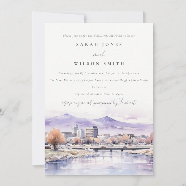 Boise, Idaho Watercolor Landscape Wedding Shower Inbjudningar (Framsida)