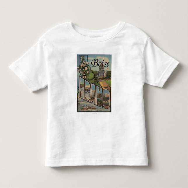 Boise IdahoLarge brev ScenesBoise, legitimation Tee Shirt (Framsida)