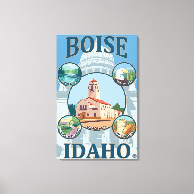Boise, IdahoScenia Travel Poster Canvastryck (Framsida)