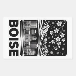 Boise Skyline Black and White Woodcut Winter  Rektangulärt Klistermärke
