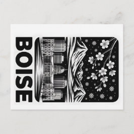 Boise Skyline Black and White Woodcut Winter  Vykort