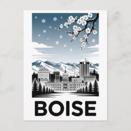Boise Skyline Svart och Vitt Träsnitt Vinter Helg Vykort