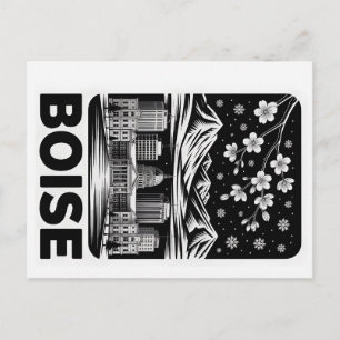 Boise Skyline Svart och Vitt Träsnitt Vinter Vykort