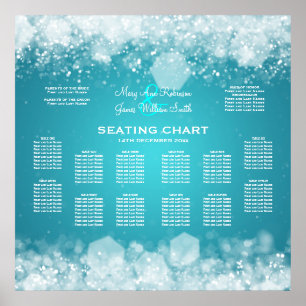 Böjande nattblått elegant bröllop-sittdiagram poster