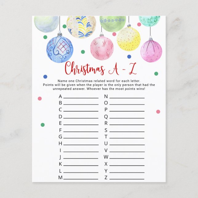 Böjare för jullekort A-Z-spelkort Flygblad (Framsidan)