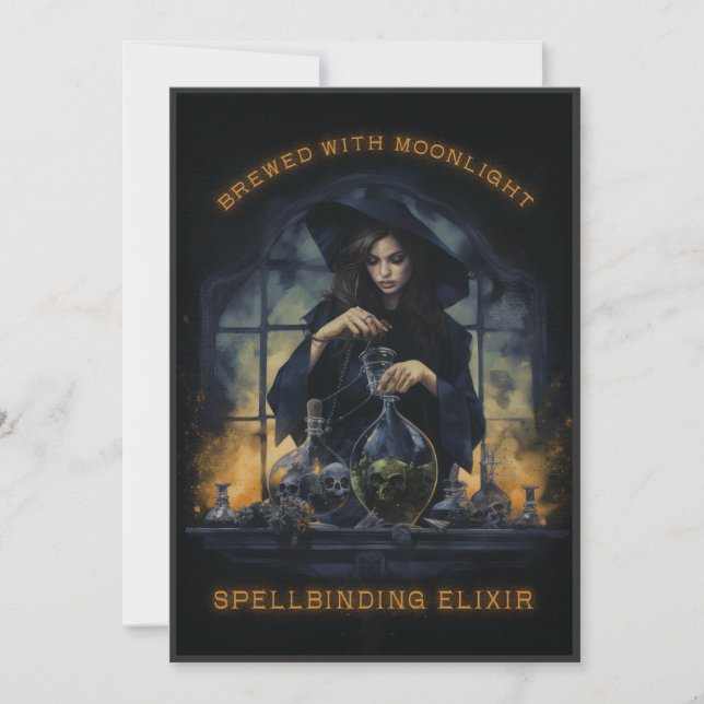 Böjd med månljus Witch Inbjudningar (Framsida)