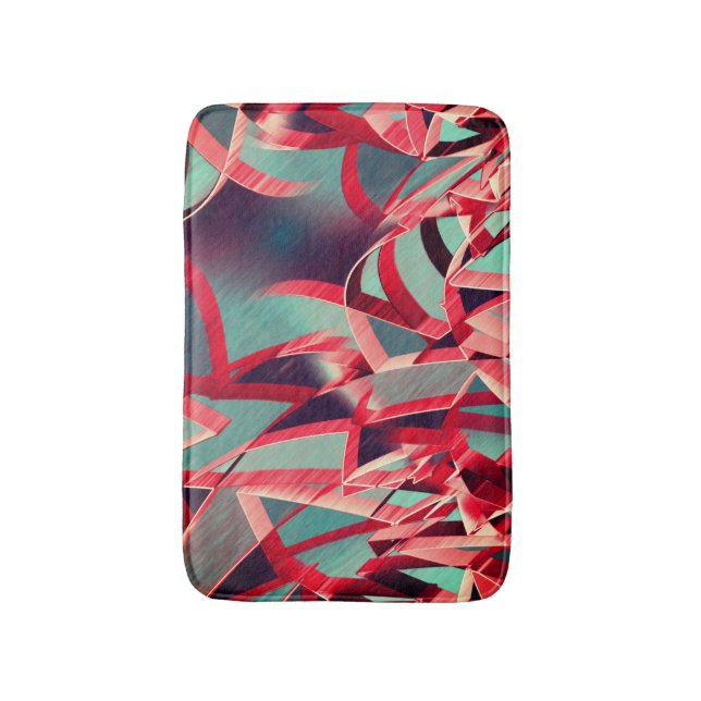 Böjd röd rosett band över blåaktigt grått badrumsmatta (Framsidan (Vertikal))