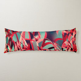 Böjd röd rosett band över blåaktigt grått kroppskudde