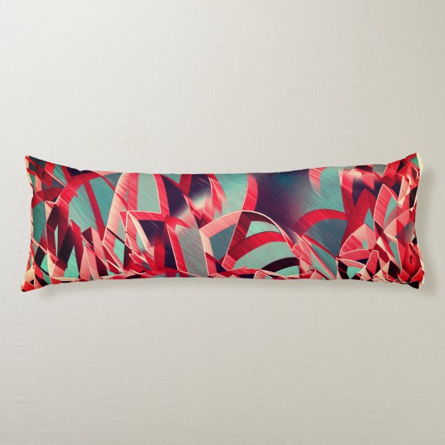 Böjd röd rosett band över blåaktigt grått kroppskudde (Framsidan)