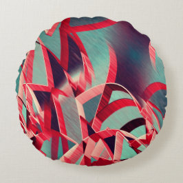 Böjd röd rosett band över blåaktigt grått rund kudde